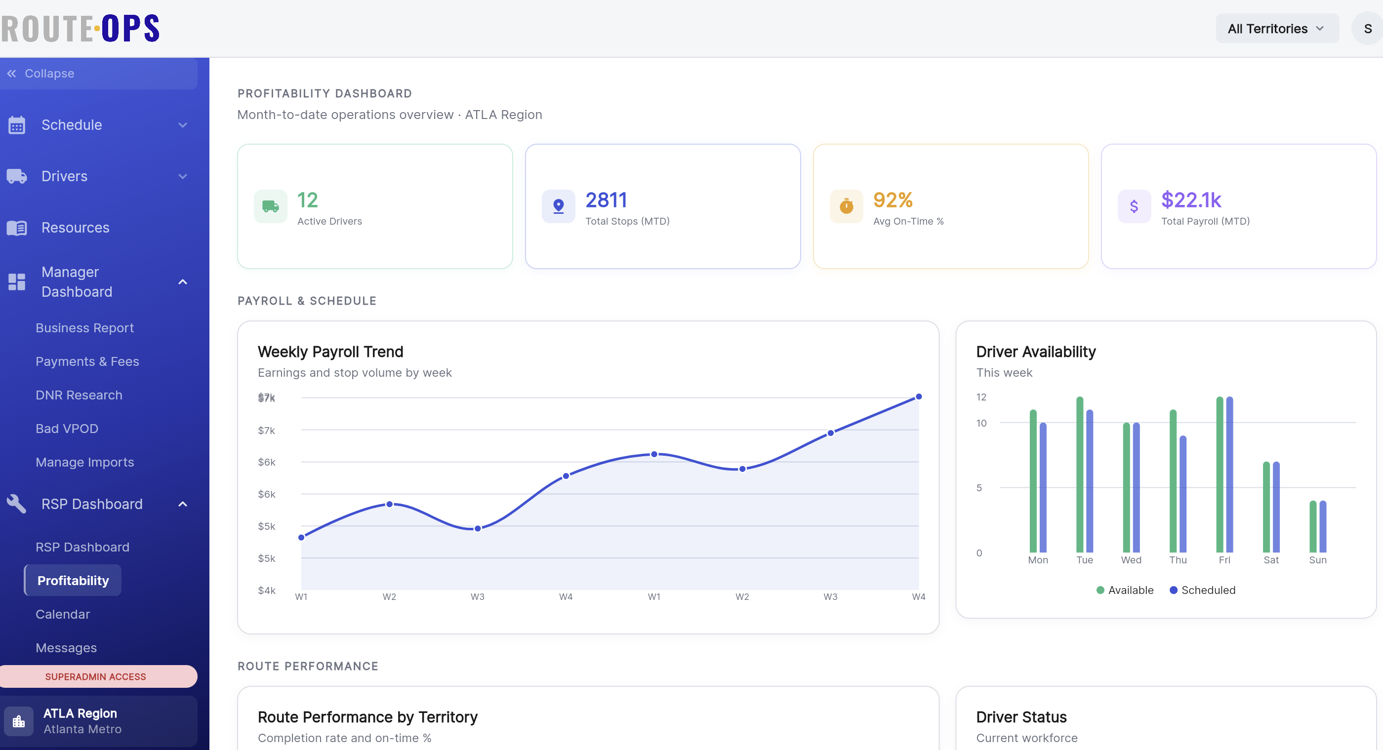 IvyRouteOps dashboard